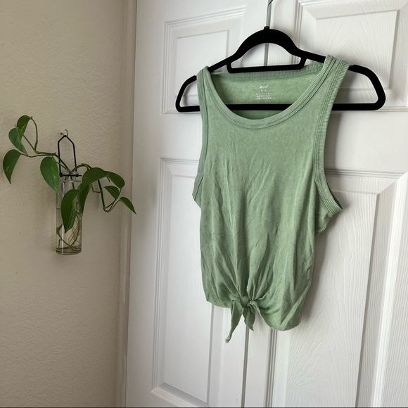 aerie Tops - Aerie Ribbed Tie Front High Neck Tank Top